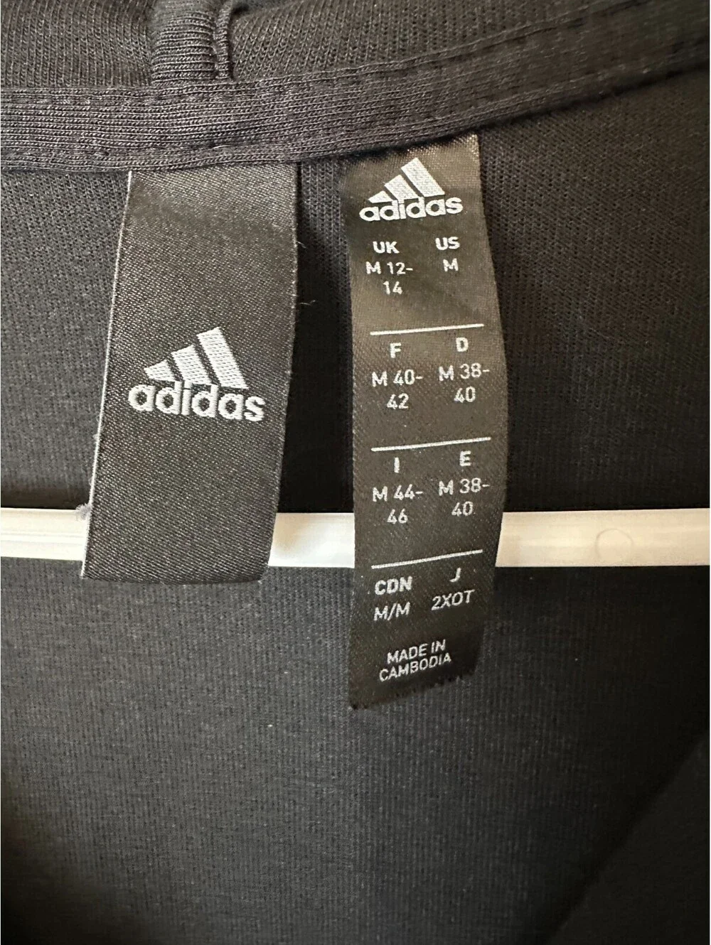 Adidas Black Full Zip Hoodie with White Stripes on Sleeves